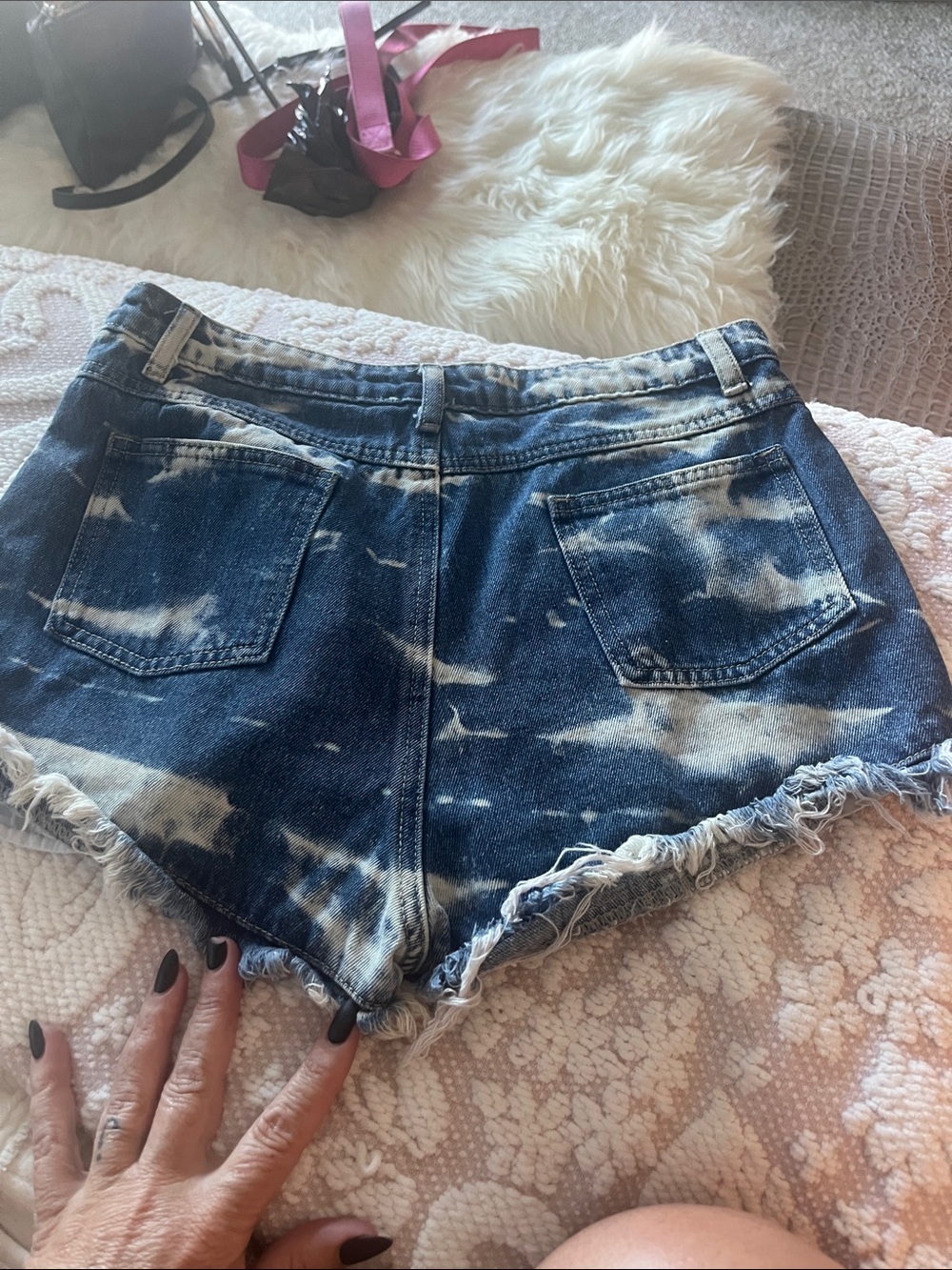 BiBi Distressed American Flag Denim Shorts - Red & Blue - Picture 3 of 3